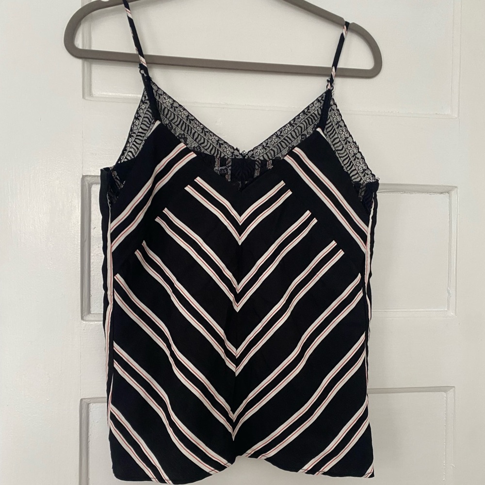 Maje Lisone chevron stripe lace trim tank top